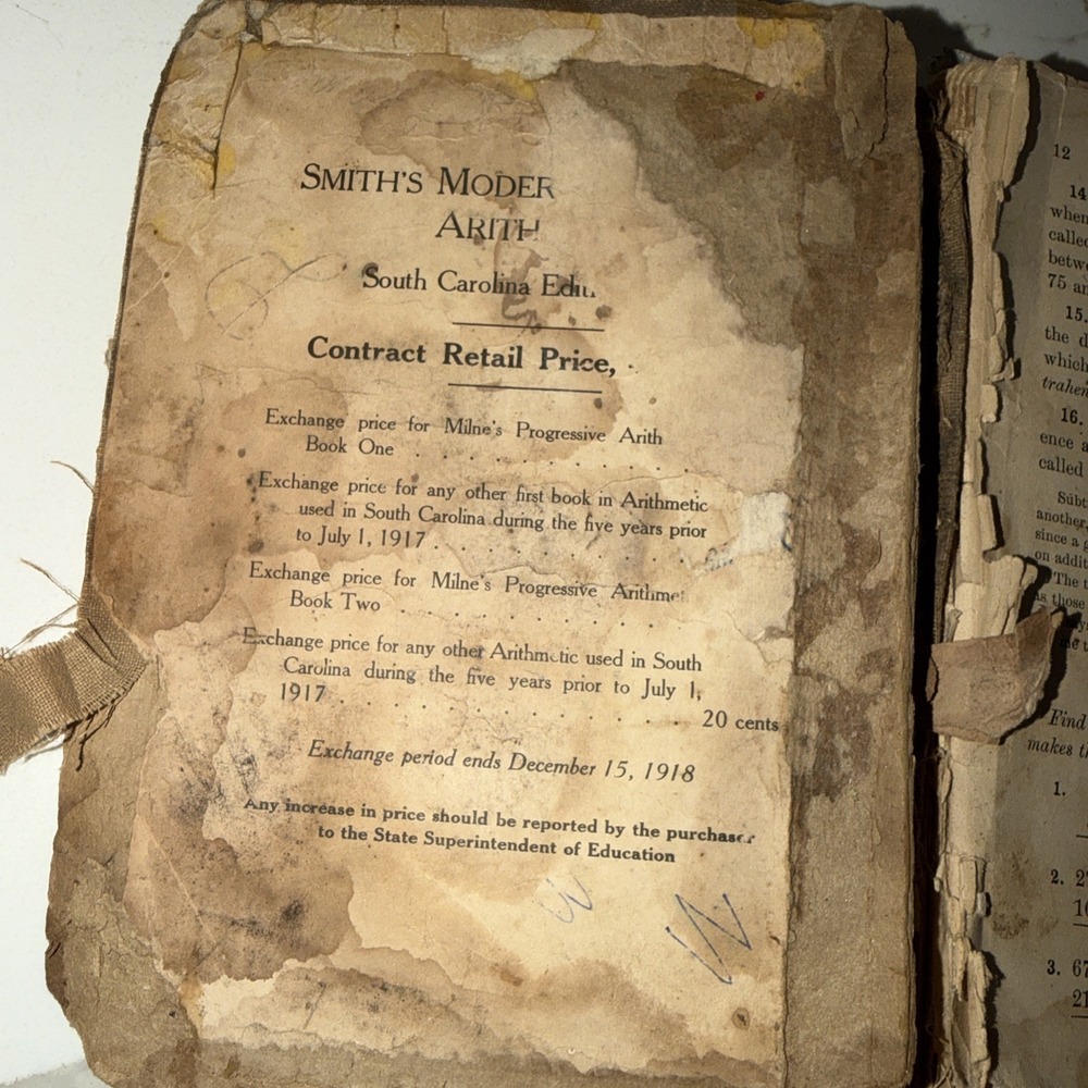 Antique Smith's Modern Arithmetic South Carolina Edition 1917 School Book As Is